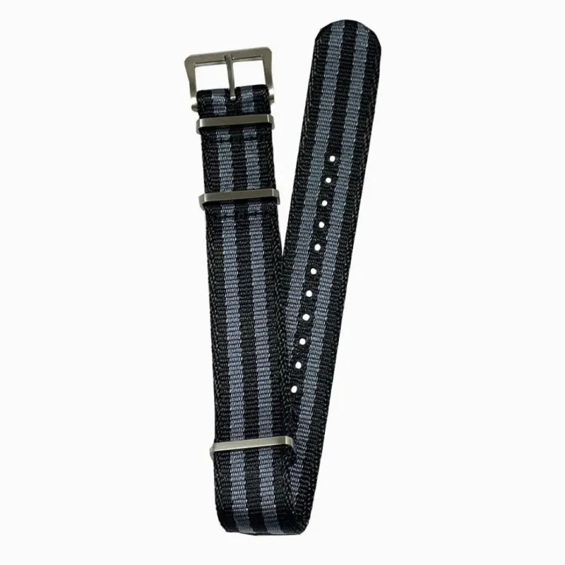 DELUXE NYLON NATO TYPE WATCH STRAP / Black & Gray double strips Combi 