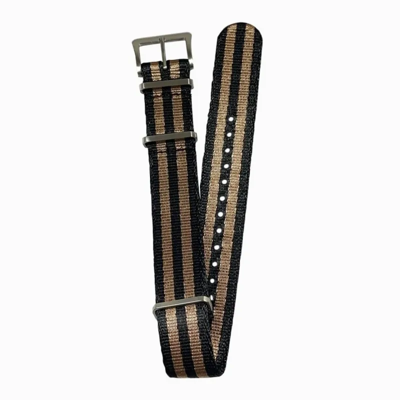 DELUXE NYLON NATO TYPE WATCH STRAP / Black & Brown double strips Combi