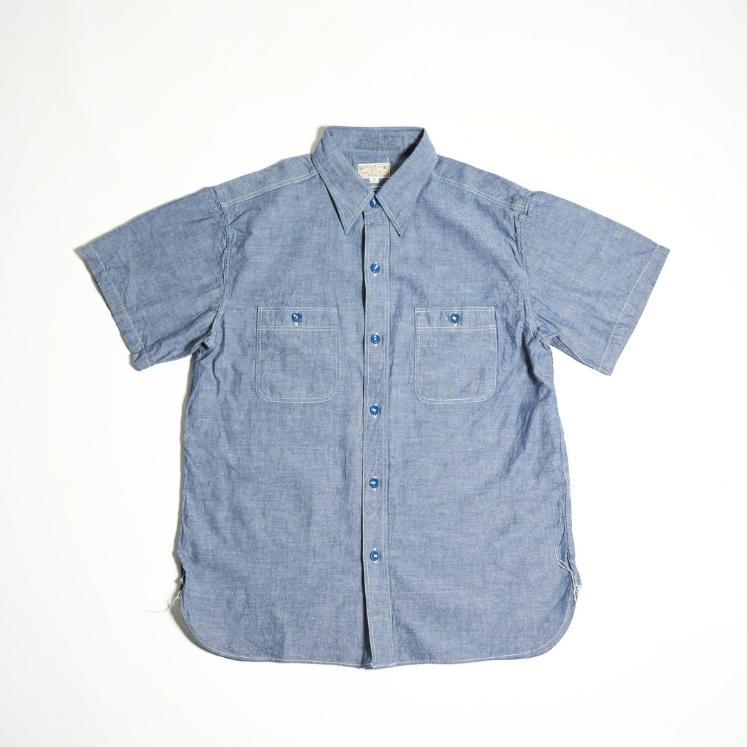 U.S.NAVYブルーシャンブレーワークシャツ S/S 