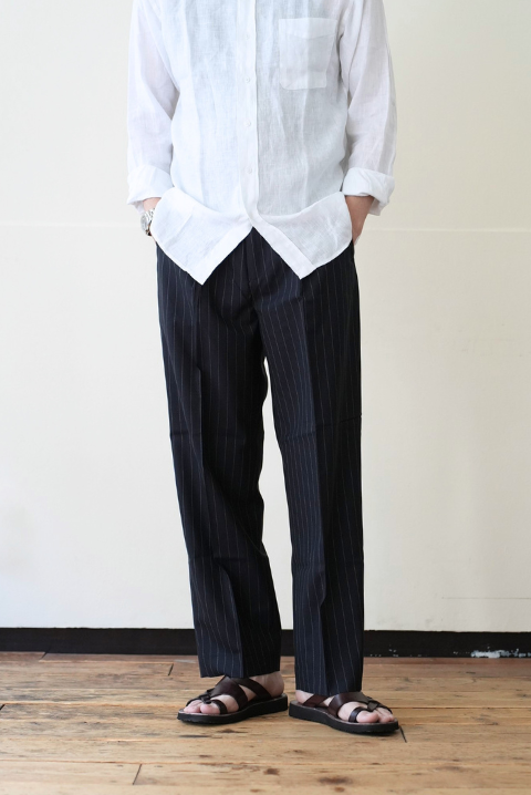 TROUSERS WOOL TROPICAL STRIPE　NAVY