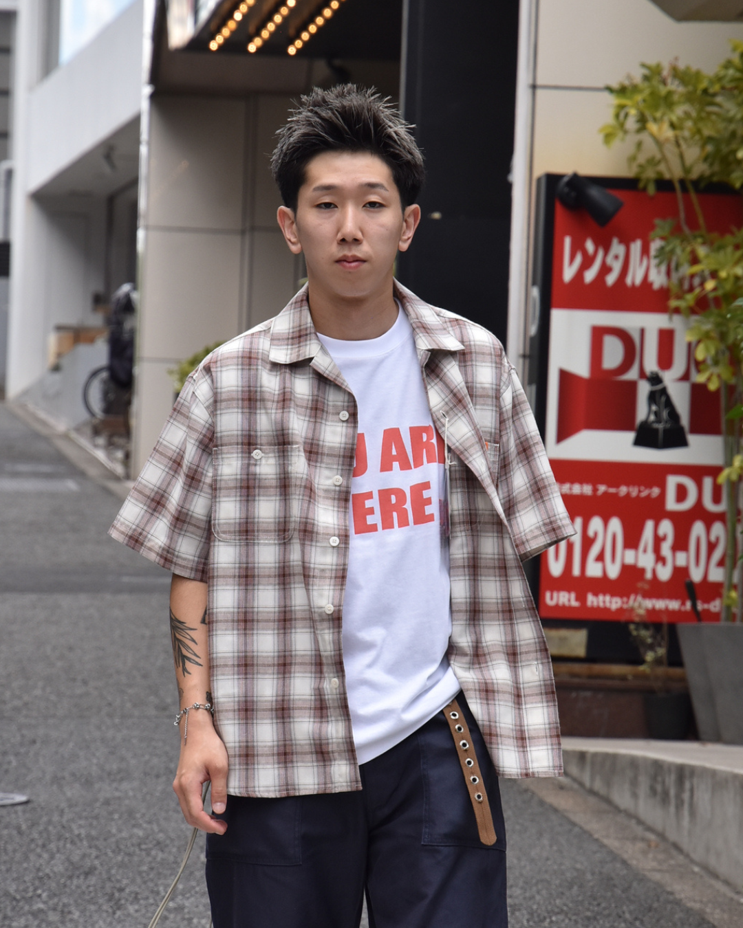 OPEN COLLAR OMBRE CHECK SS SHIRT