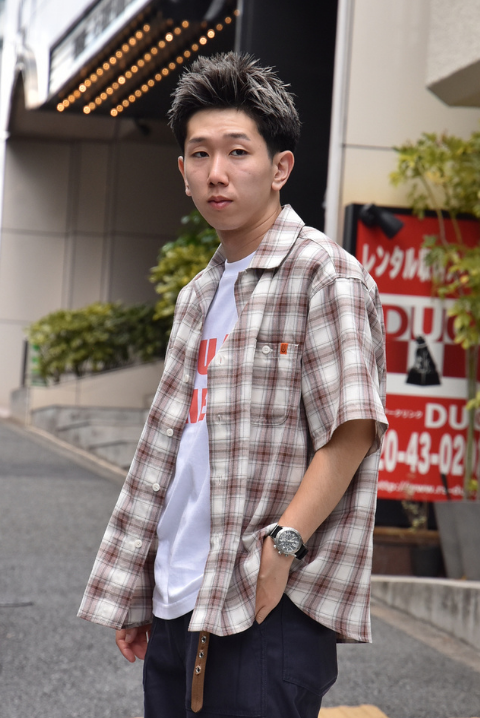 OPEN COLLAR OMBRE CHECK SS SHIRT